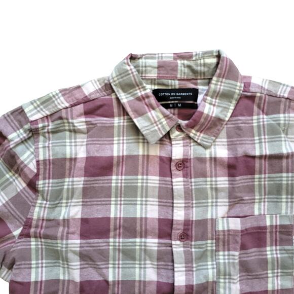 Cotton On Garments Long Sleeve Purple Plaid Flannel Button Down Shirt Men Sz M - Picture 5 of 5